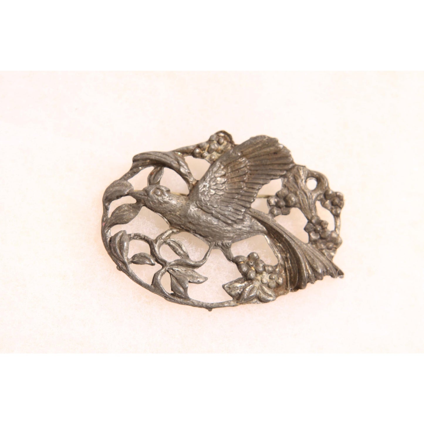 1930s Art Nouveau Novelty Pewter Flying Bird Brooch