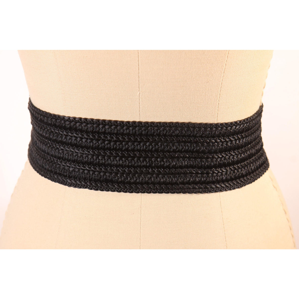 1980s Black Fabric with Oversized Gold Tone Metal Buckle Belt by Waldorf Creations