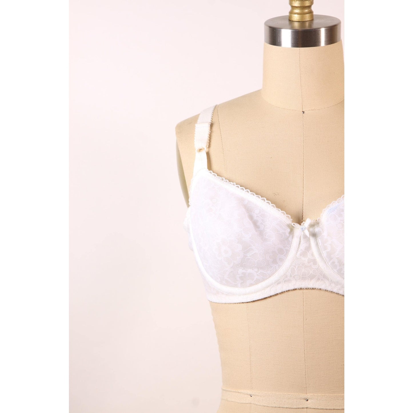 1970s White Sheer Floral Lace Bow Detail Bra by Playtex-36C