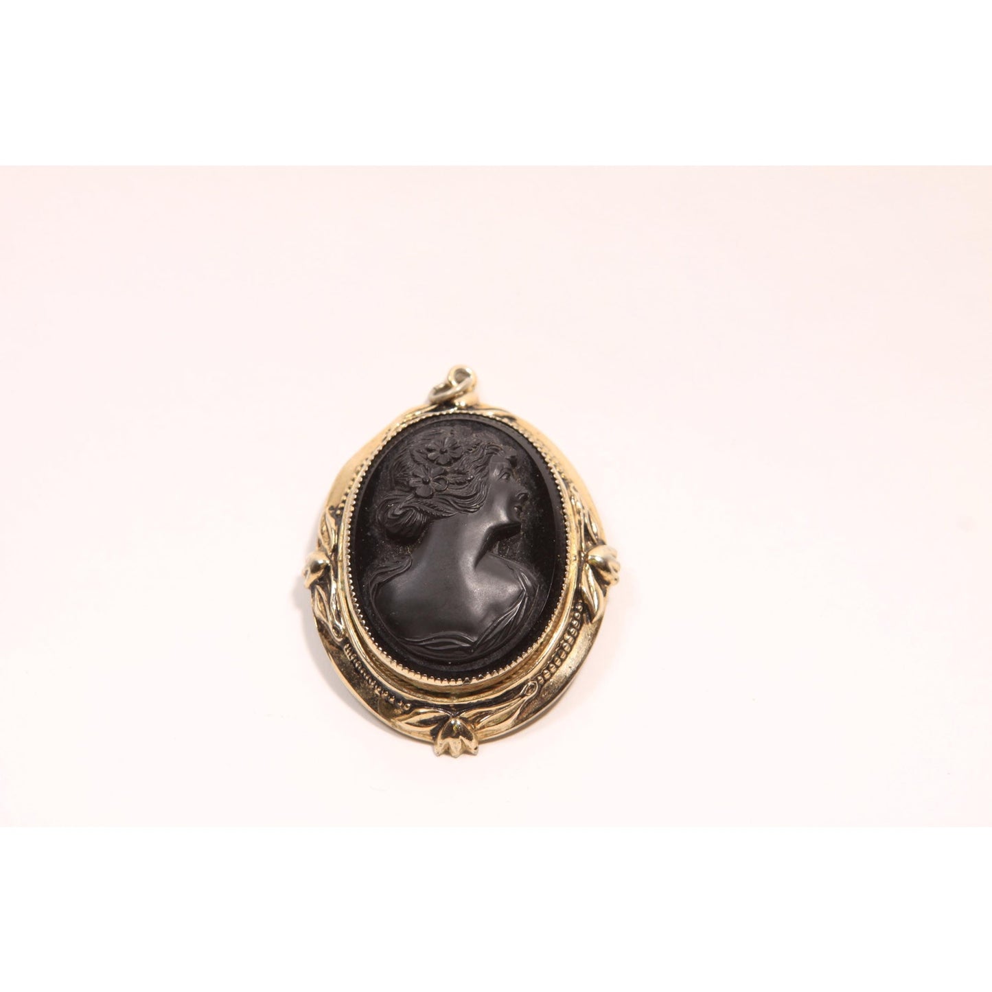 1950s 1960s Black and Gold Tone Metal Necklace Pendant by Coro