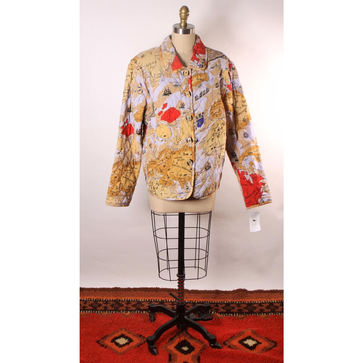 1980s 1990s Multi-Colored Novelty World Map Long Sleeve Quilted Jacket by Alex Kim by Allure -M