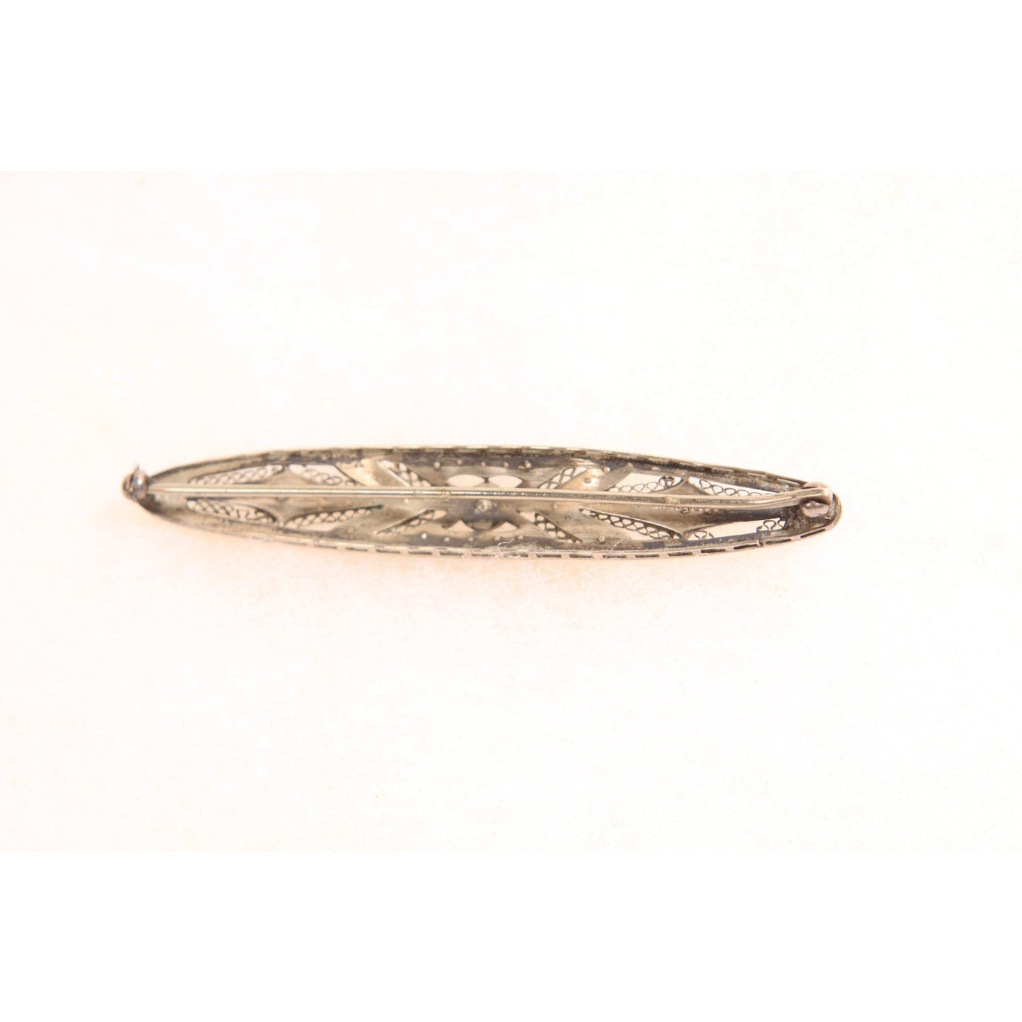 Antique 1920s Silver Tone Metal Marcasite Oval Bar Brooch