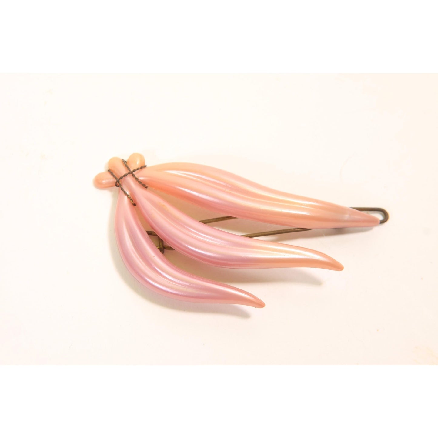 1940s 1950s Novelty Red Plastic Bow and Pink Leaf Hair Barrette Clip