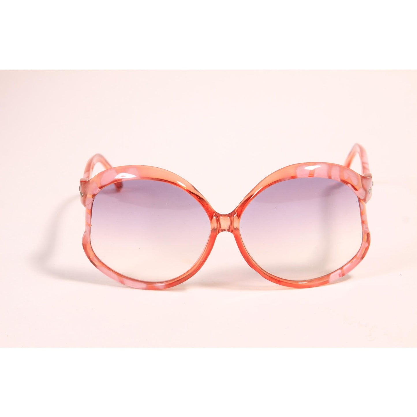 1970s Clear Pink Tortoise Oversized Frame Gray Ombre Fade Tint Lens Italy Sunglasses