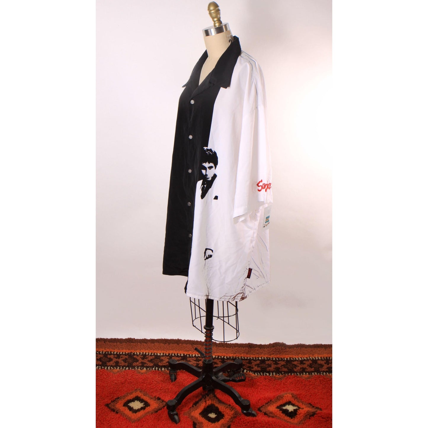 Y2K 2000s Black, White and Red Novelty Tony Montana Scarface Button Down Shirt by Dragonfly Clothing -XXL