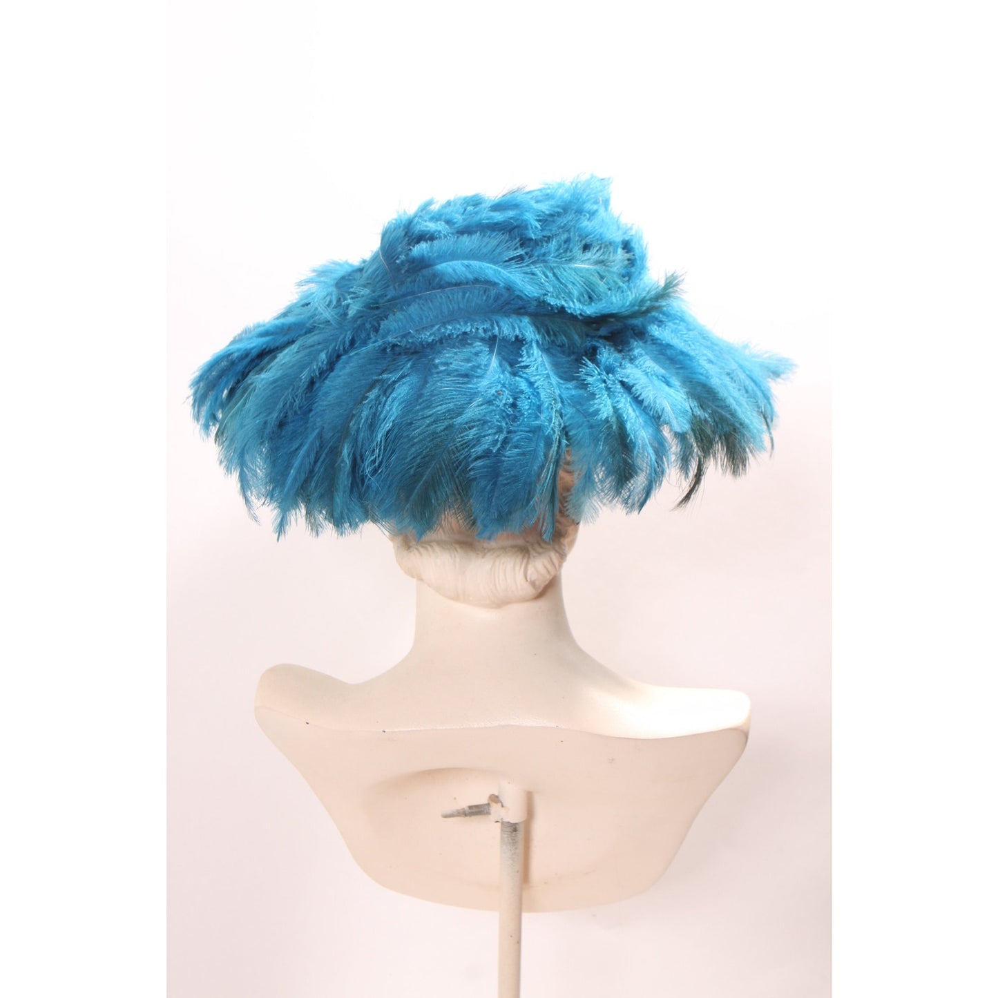 1960s Turquoise Blue Feather Saucer Mod Wide Brim Hat by Marche