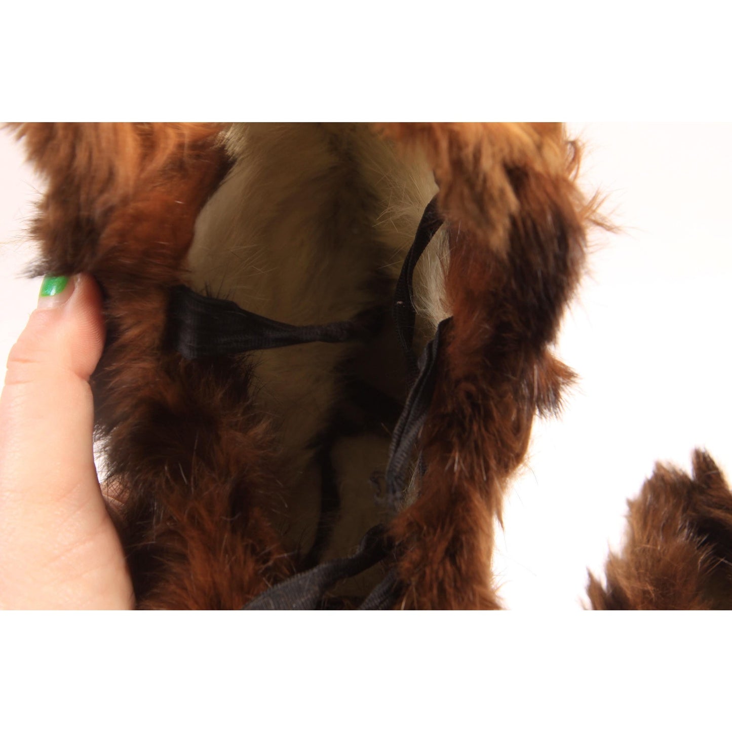 Antique 1800s Victorian Black and Brown Fur Lined and Fur Trim Lace Up Carriage Slipper Boots