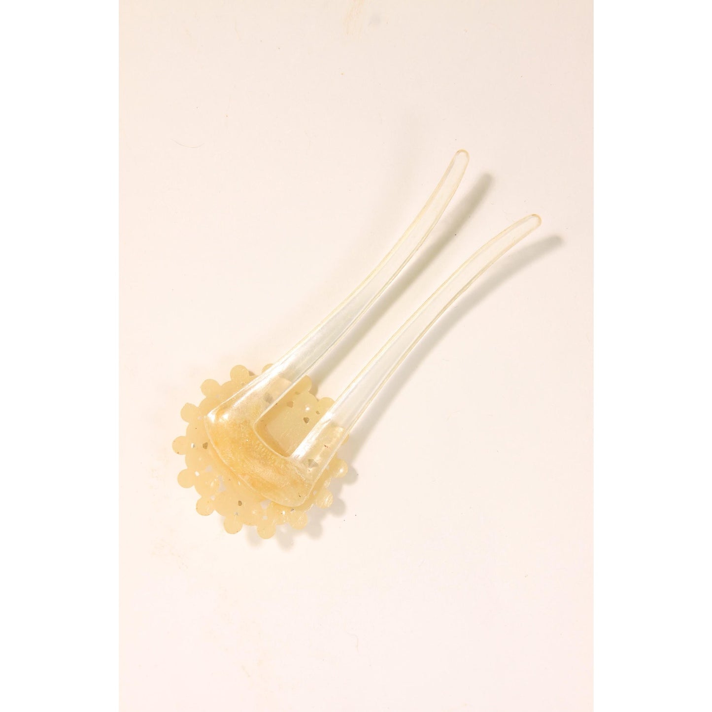 1940s 1950s Cream Rhinestone Floral Circle Hair Comb Fork