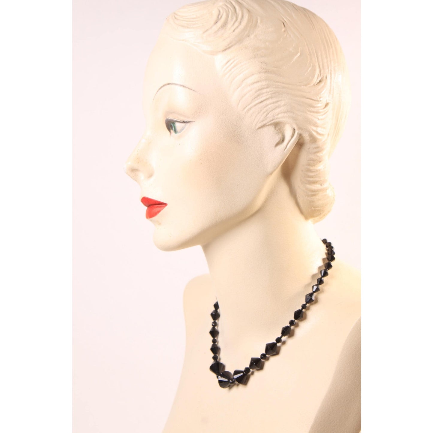 1950s Black Glass Faceted Beaded Necklace