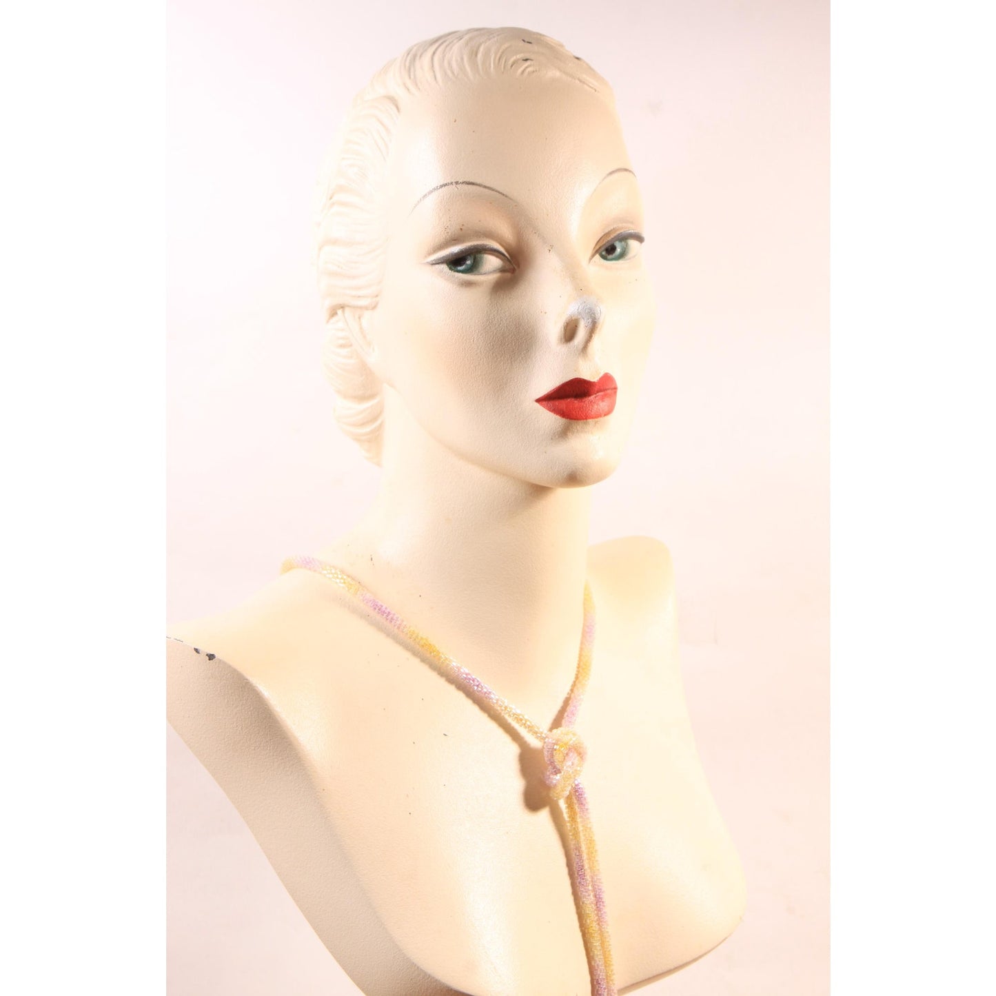 1920s Pastel Purple, Yellow and Cream Beaded Tassel Flapper Necklace