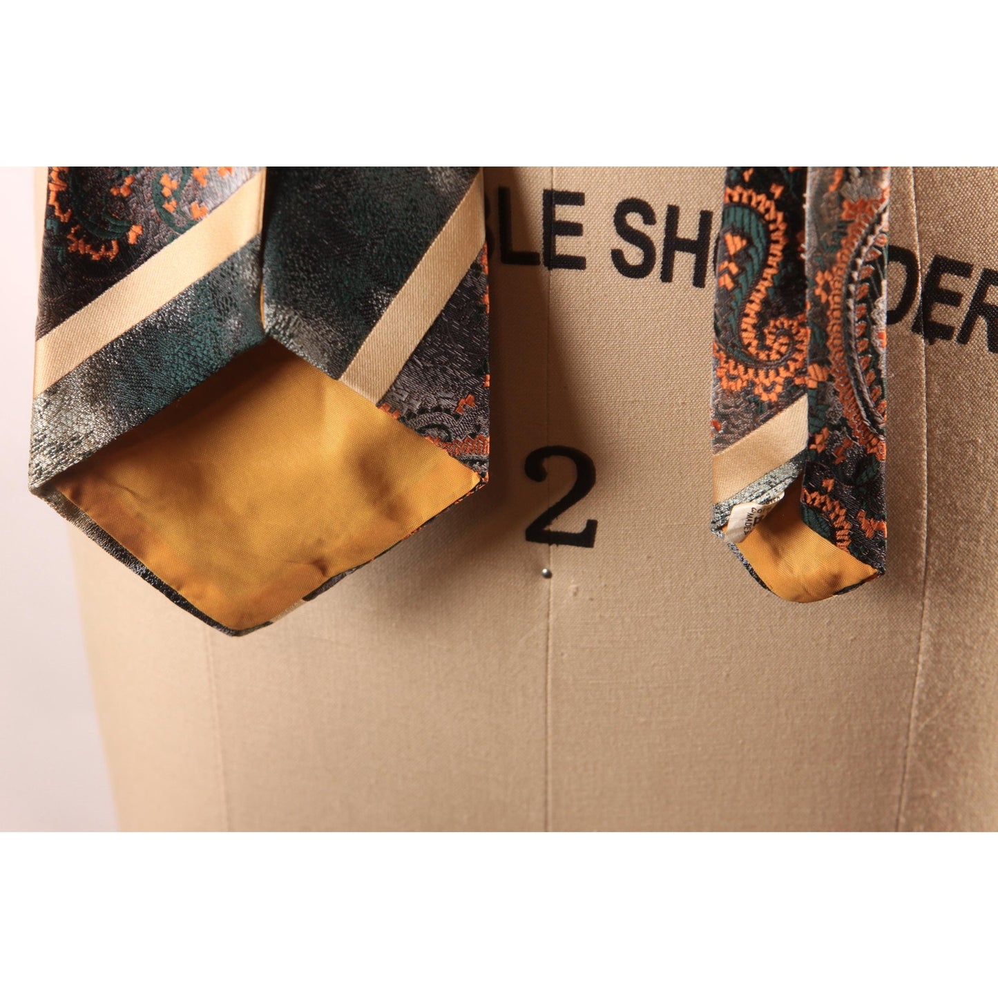 1970s Teal Blue Green, Orange and Gray Paisley Striped Necktie Tie by Damon