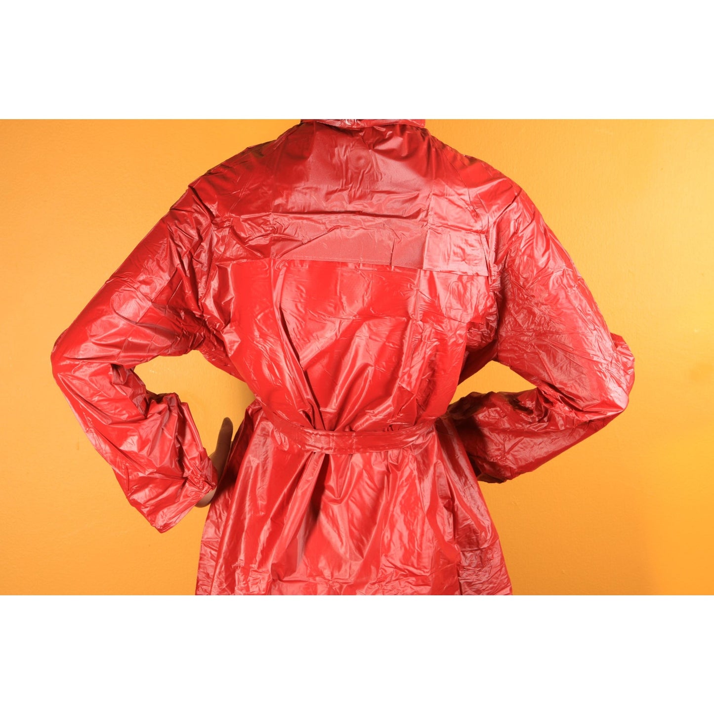 Deadstock Late 1970s Early 1980s Dark Red Vinyl Detachable Hood Raincoat by Aqua Queen