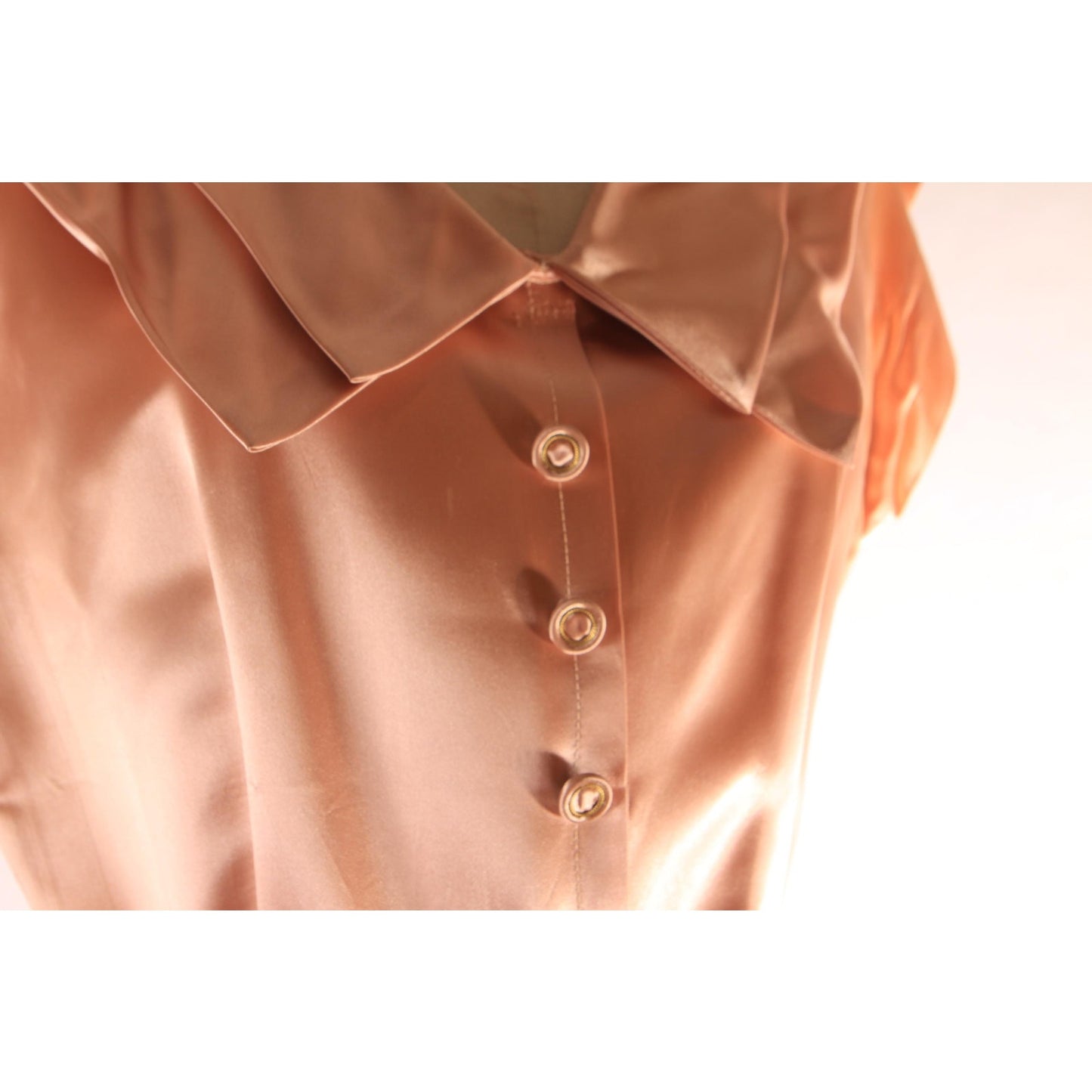 1940s Light Pink Nude Tone Satin Short Sleeve Belted Fit and Flare Dress -S