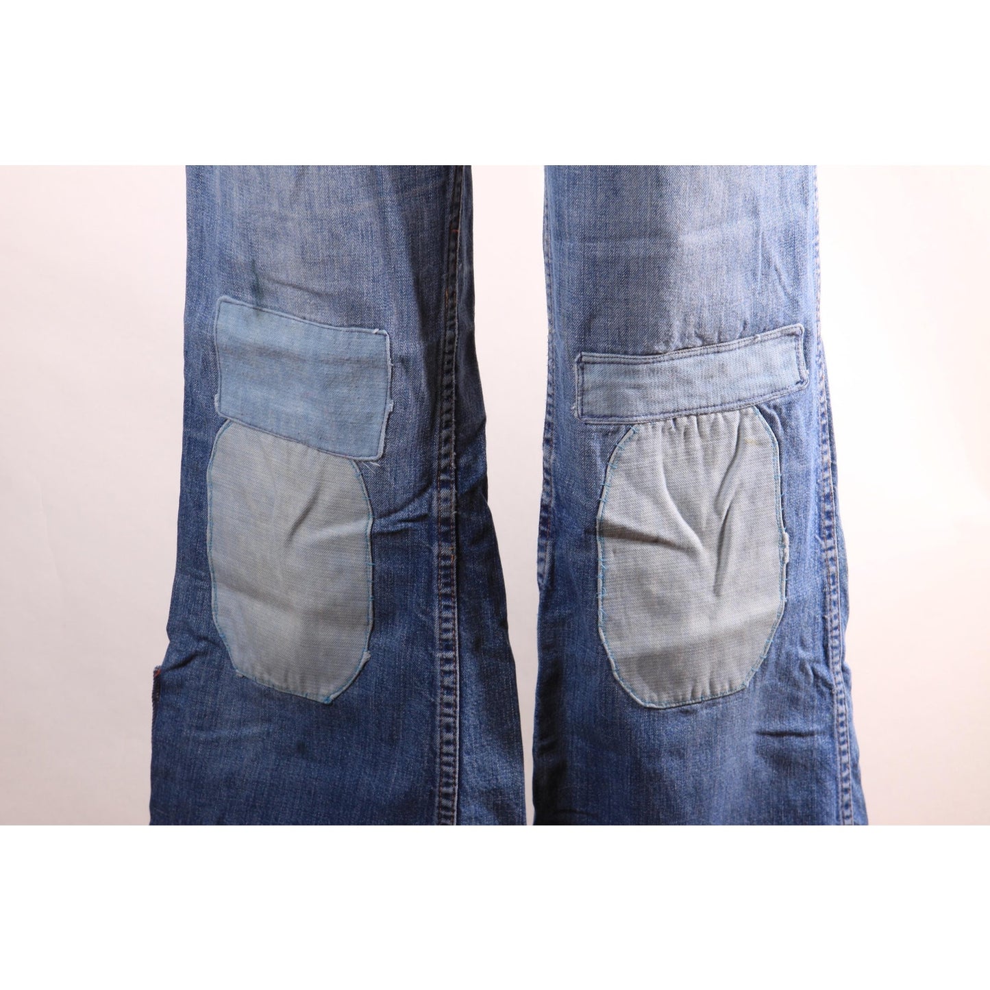 1970s Blue Denim Patchwork Patched Denim Jeans by Montgomery Ward