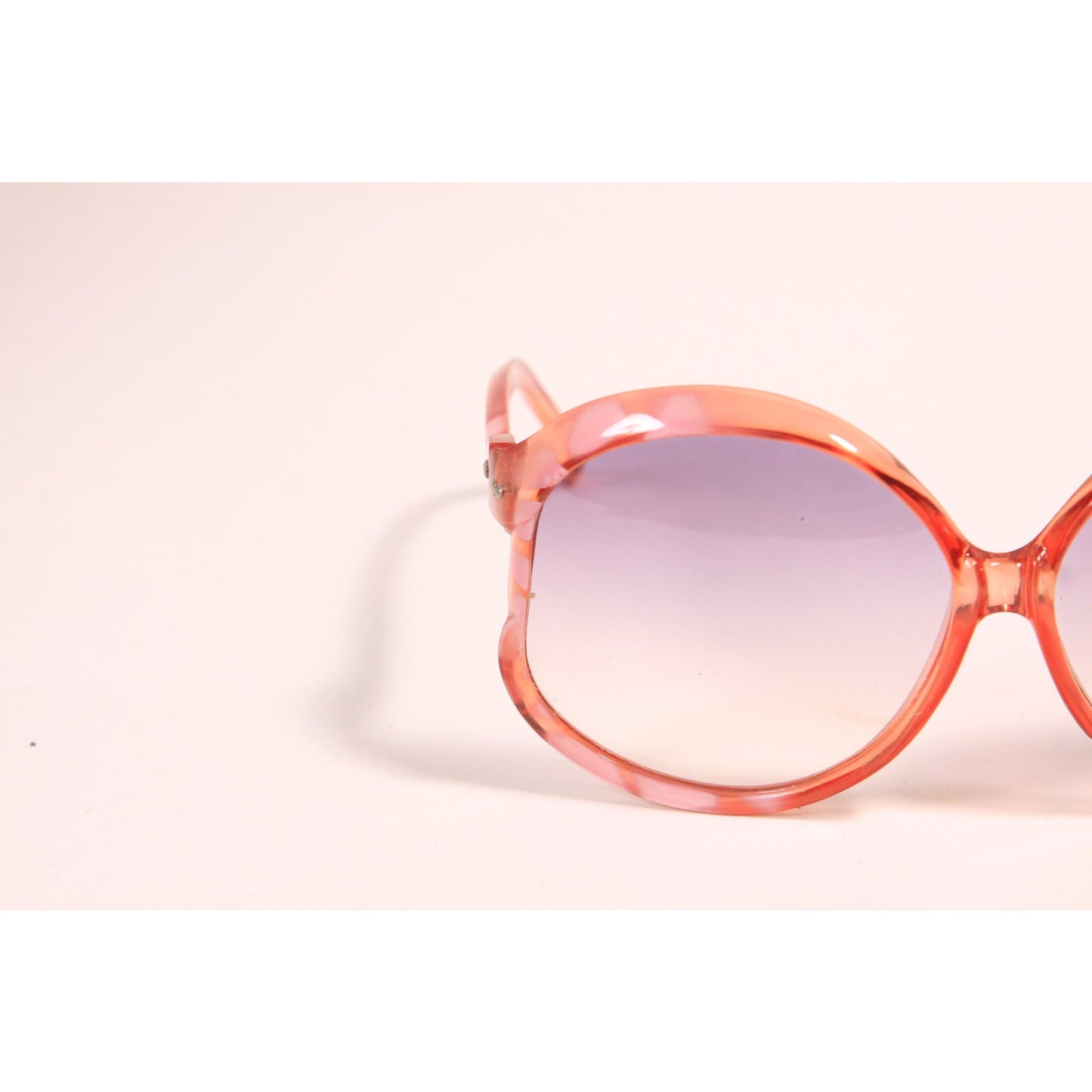 1970s Clear Pink Tortoise Oversized Frame Gray Ombre Fade Tint Lens Italy Sunglasses