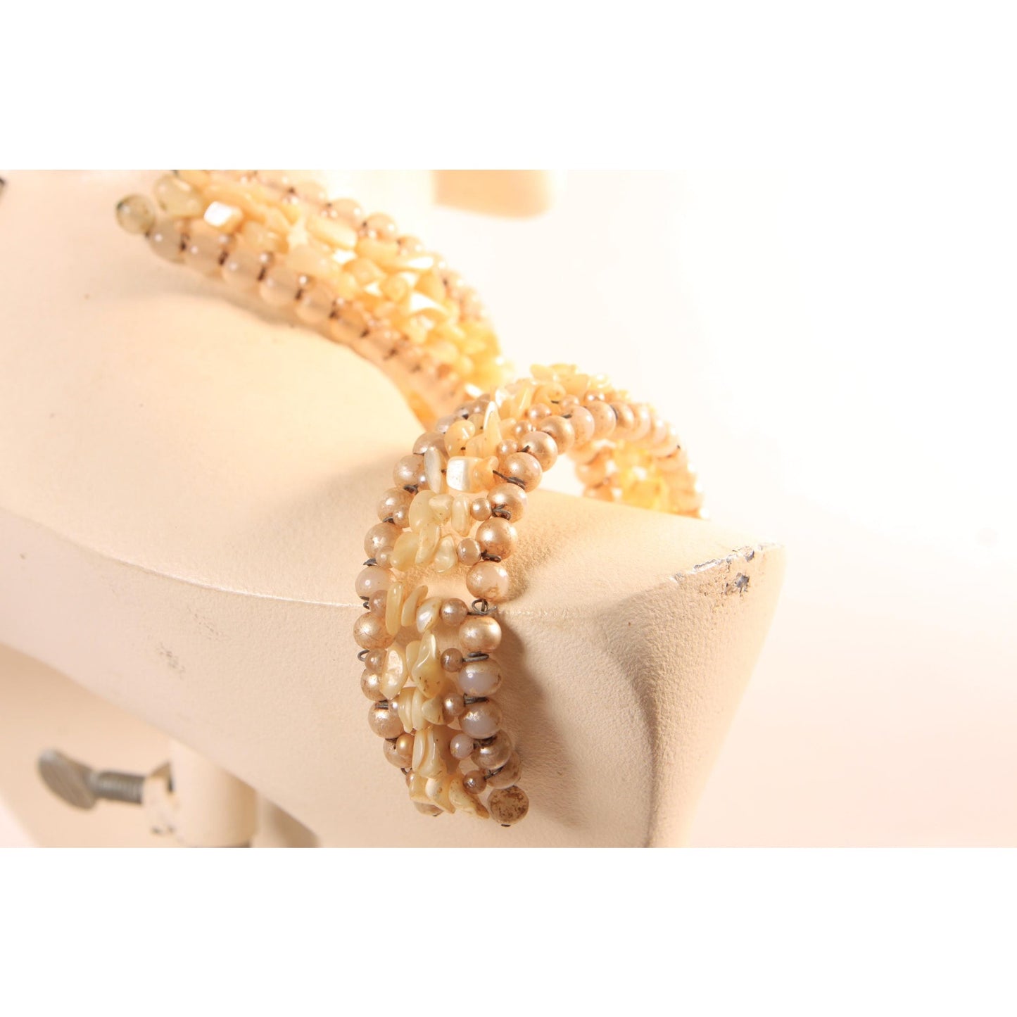 1950s Faux Pearl and Mother of Pearl Chip Wired Choker Necklace with Matching Bracelet