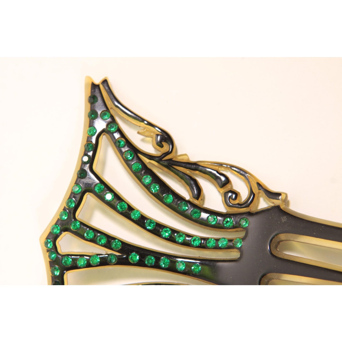 1920s 1930s Black and Blue Rhinestone Fan Art Deco Hair Comb