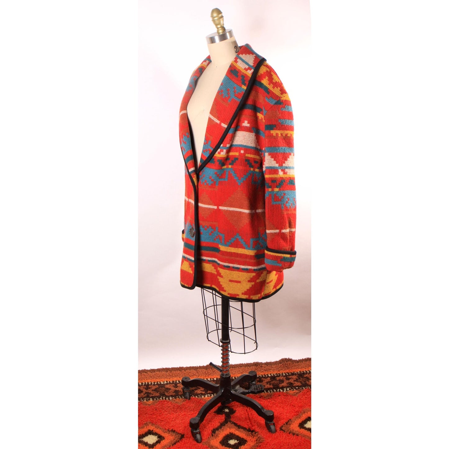 1980s Red, White, Yellow and Blue Southwestern Western Long Sleeve Coat by Ashley Scott -XL