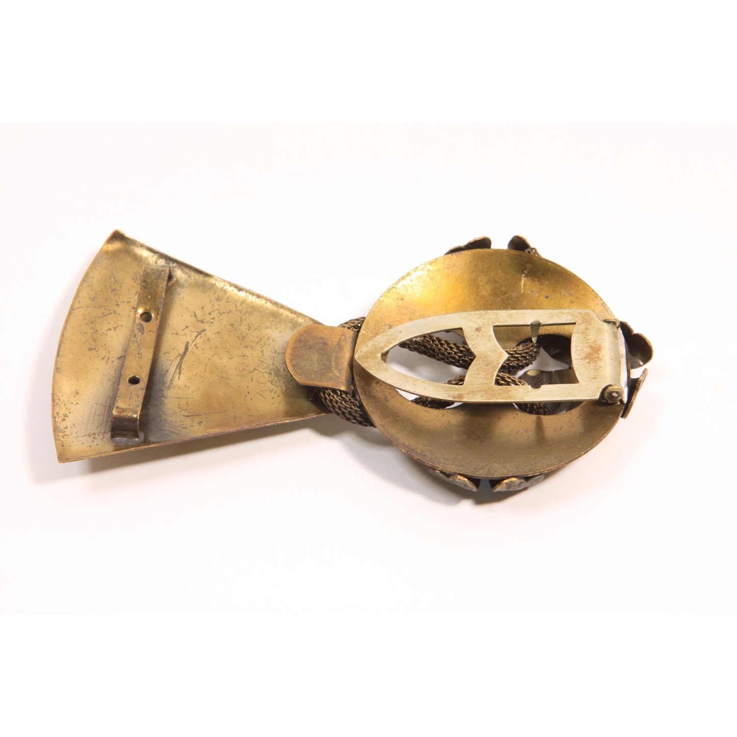 Antique 1900s 1910s Art Nouveau Edwardian Bronze and Turquoise Blue Metal Belt Buckle Clasp