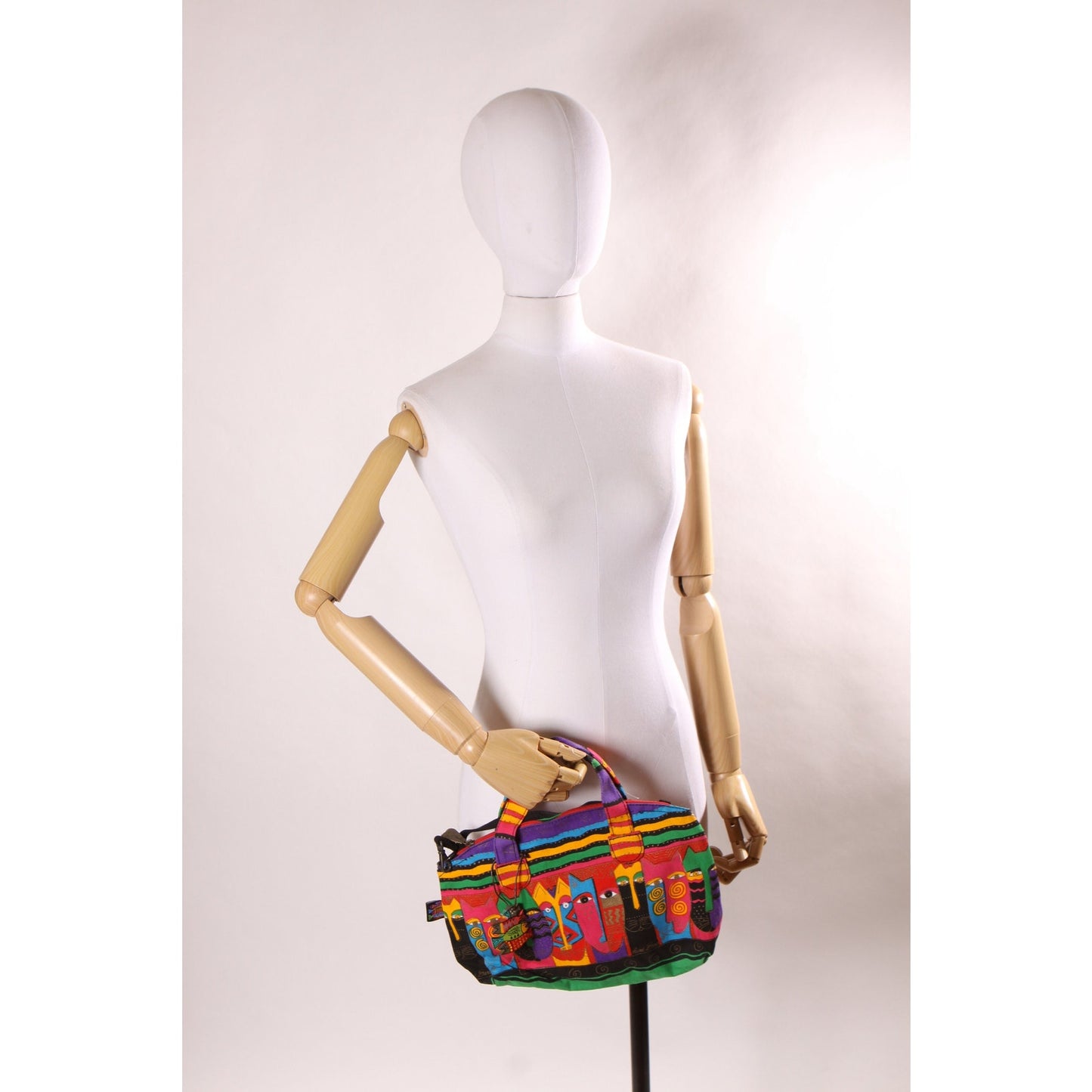 Deadstock 1980s Novelty Rainbow Multi-Colored Cat Print Top Handle Crossbody Shoulder Strap Purse by Laurel Burch