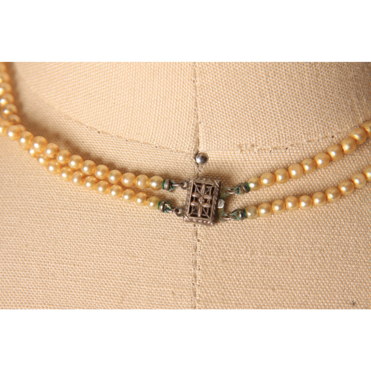 1940s 1950s Cream Faux Pearl Double Strand Beaded Necklace
