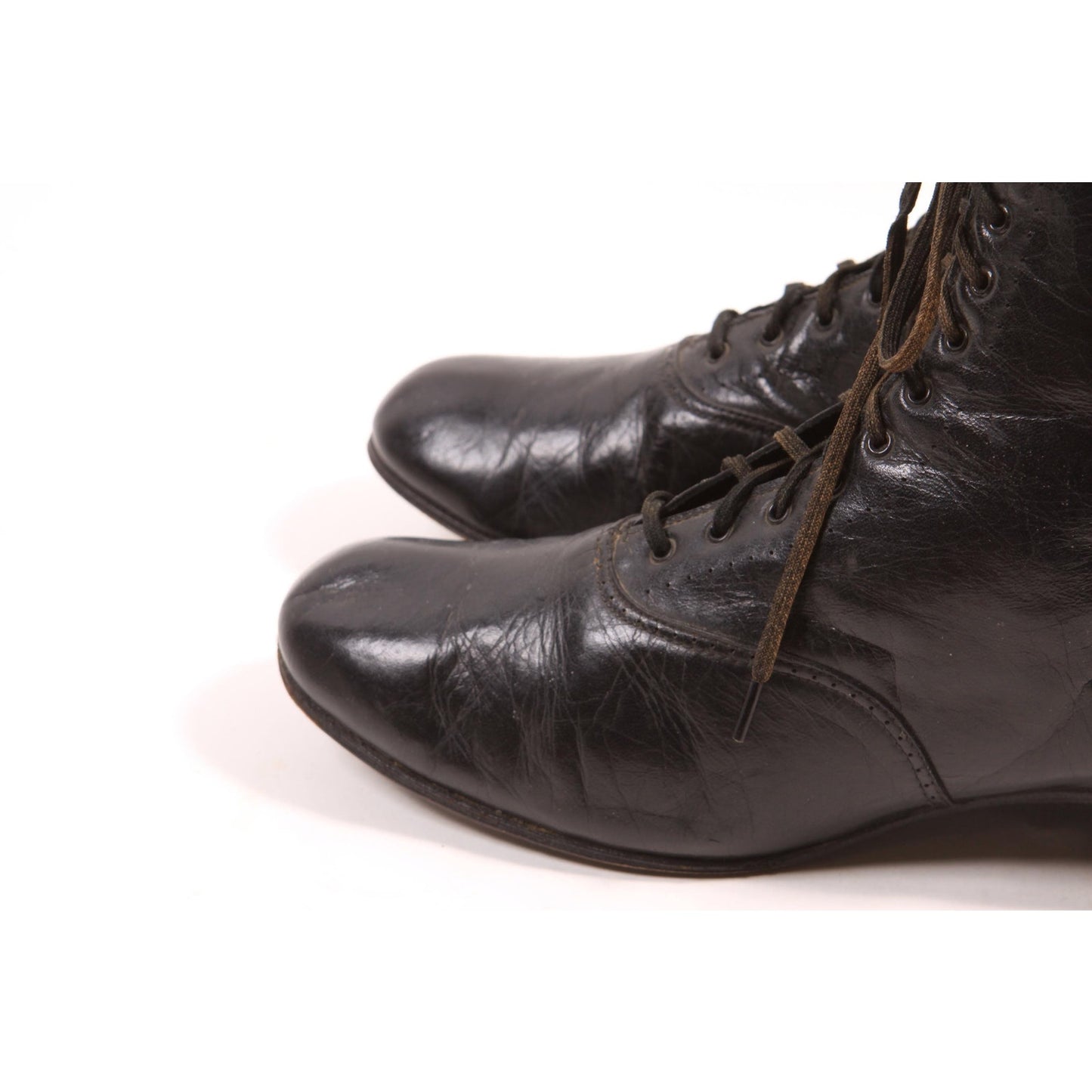 Antique 1900s 1910s Black Leather Lace Up Edwardian Boots