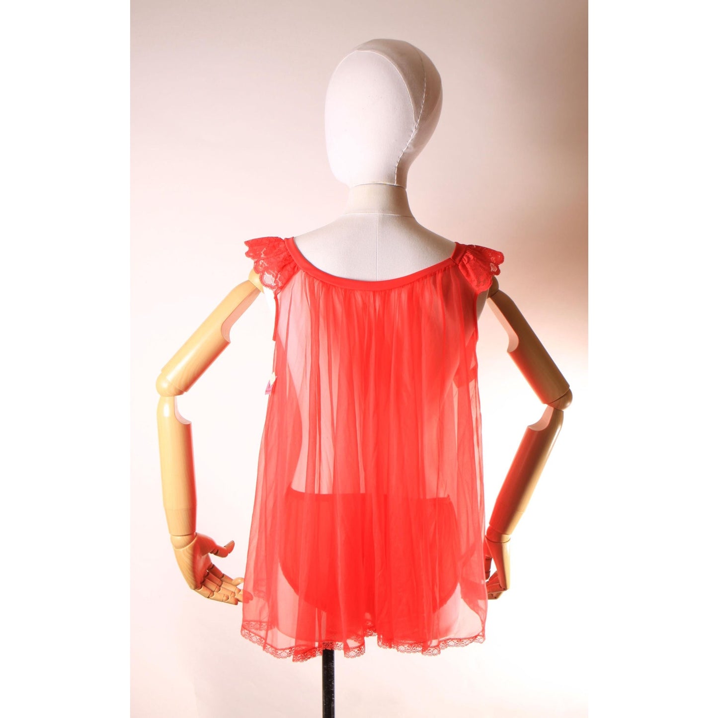 Deadstock Late 1960s Early 1970s Red Sheer Lingerie Night Gown Top with Matching Underwear Panties by JCPenney -M