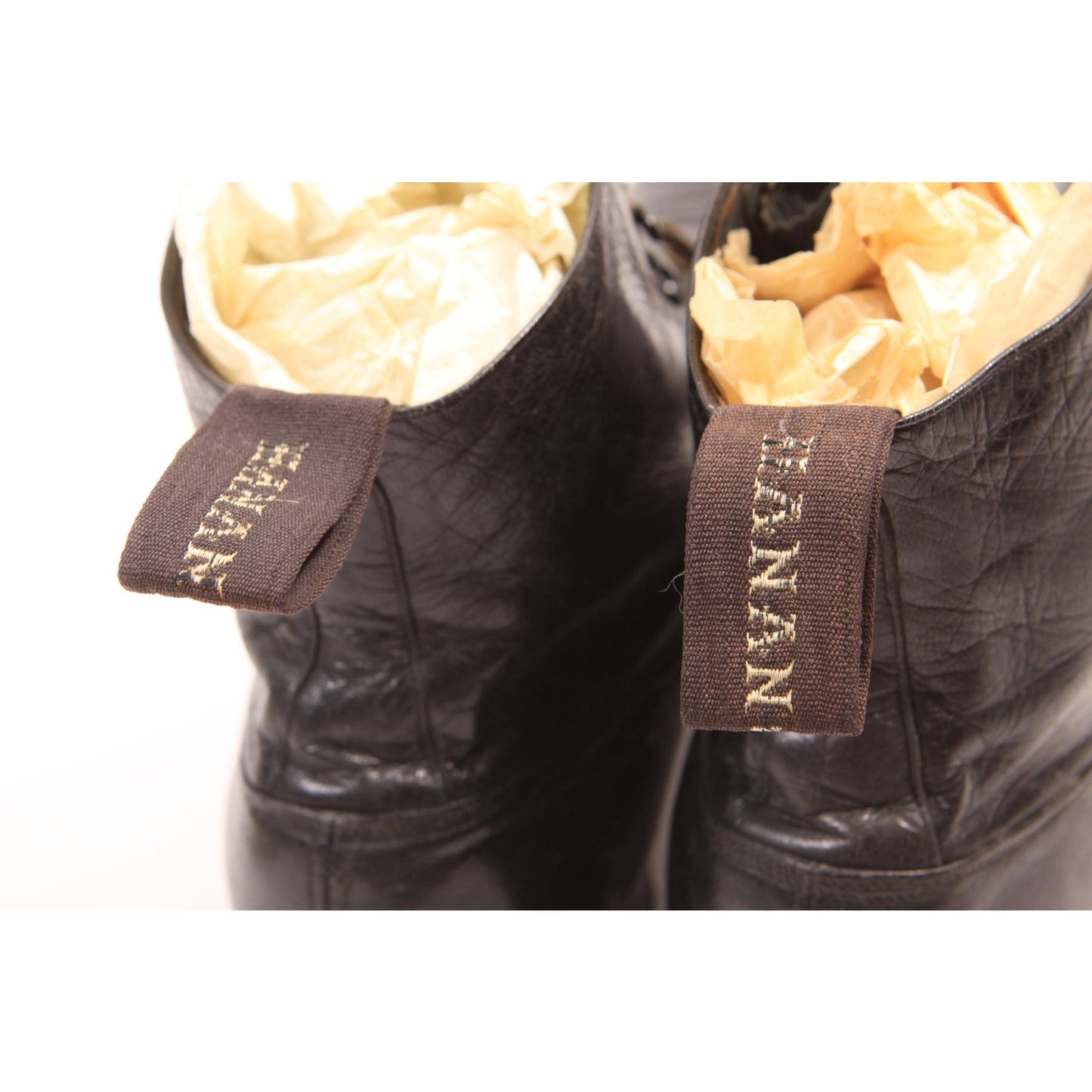 Antique 1900s 1910s Edwardian Black Leather Mens Lace Up Boots by Hanan & Son