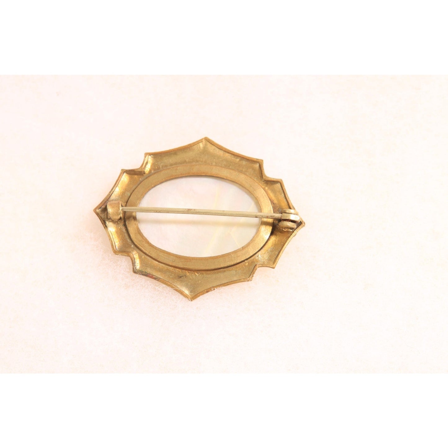 Antique 1800s Victorian Mother of Pearl and Gold Tone Metal Fleur-de-lis Brooch
