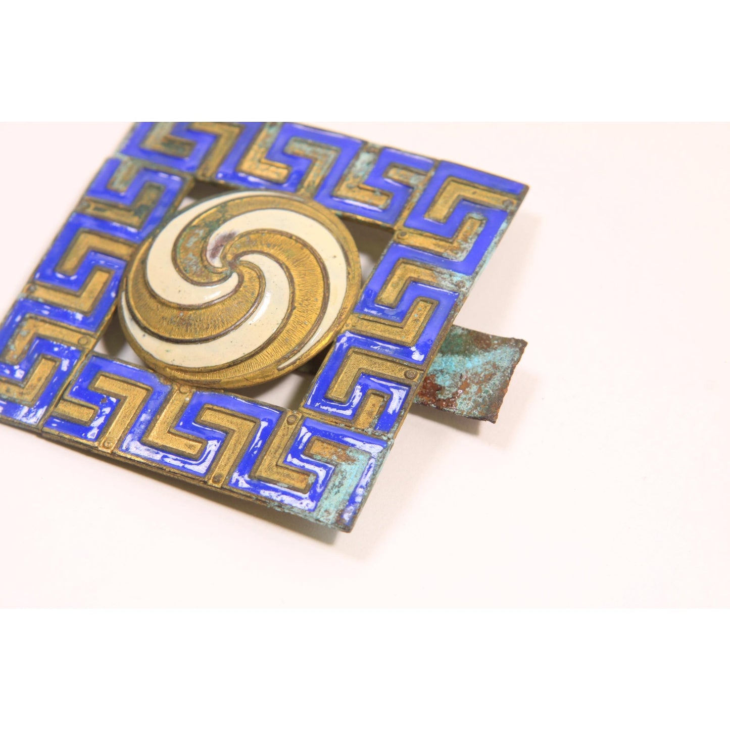 1920s 1930s Art Deco Egyptian Revival Blue and Bronze Half Belt Buckle Clip