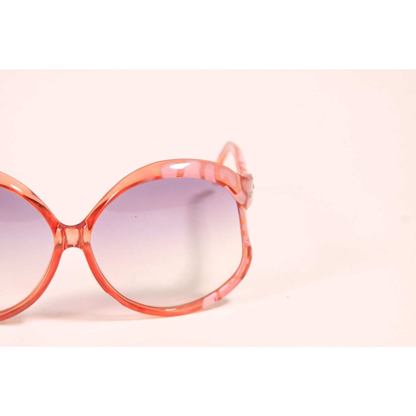 1970s Clear Pink Tortoise Oversized Frame Gray Ombre Fade Tint Lens Italy Sunglasses