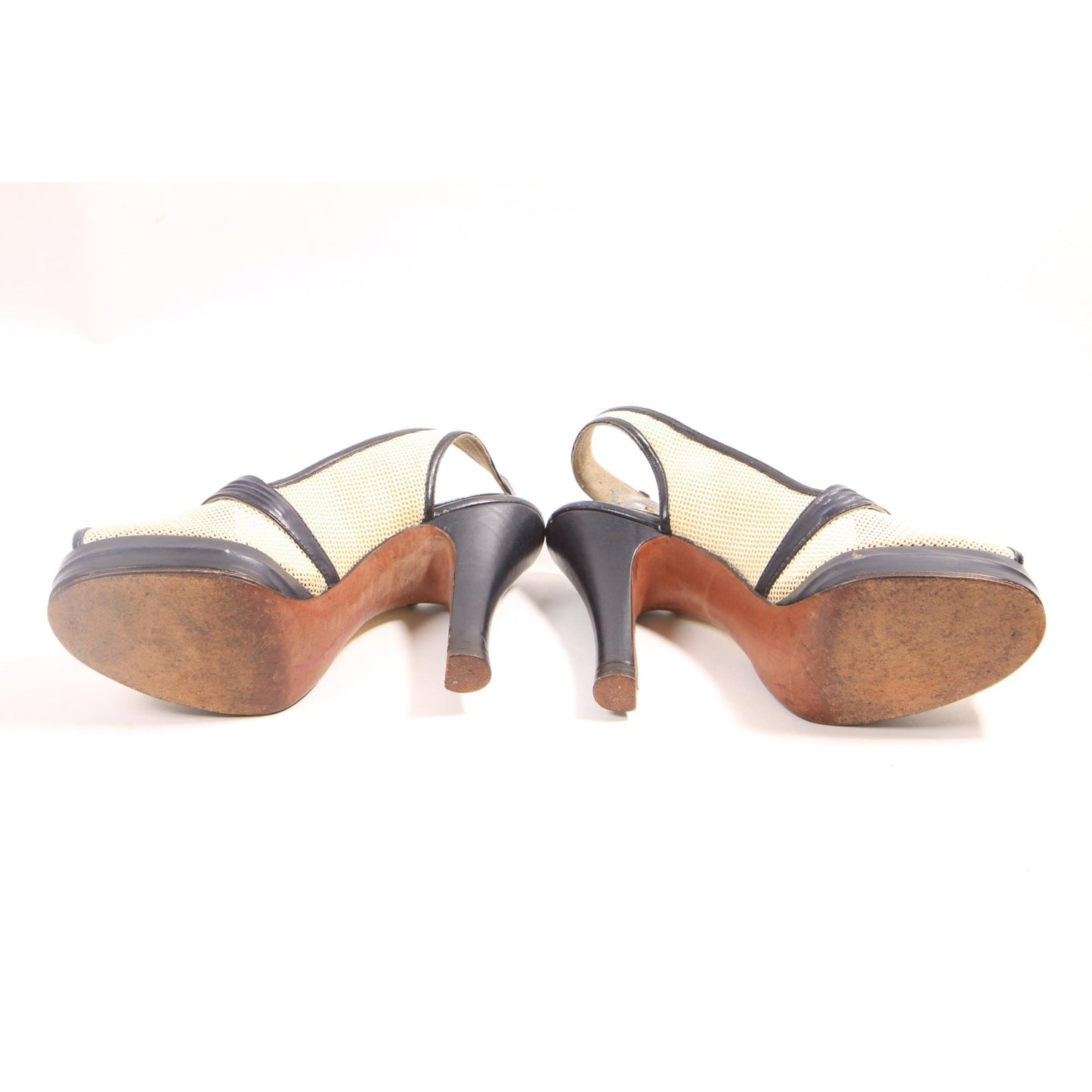 1940s Black and White Open Toe Buckle Detail Platform Pumps High Heels by Beleganti
