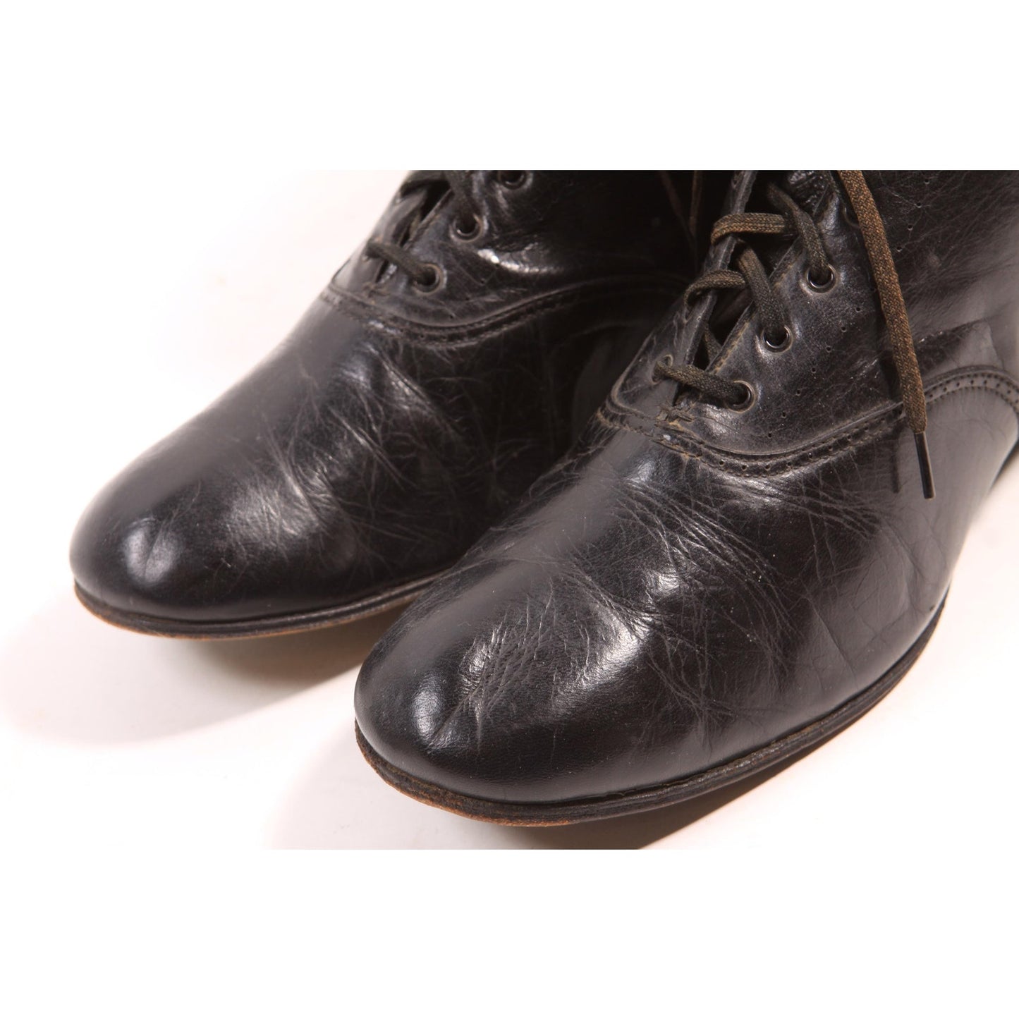 Antique 1900s 1910s Black Leather Lace Up Edwardian Boots
