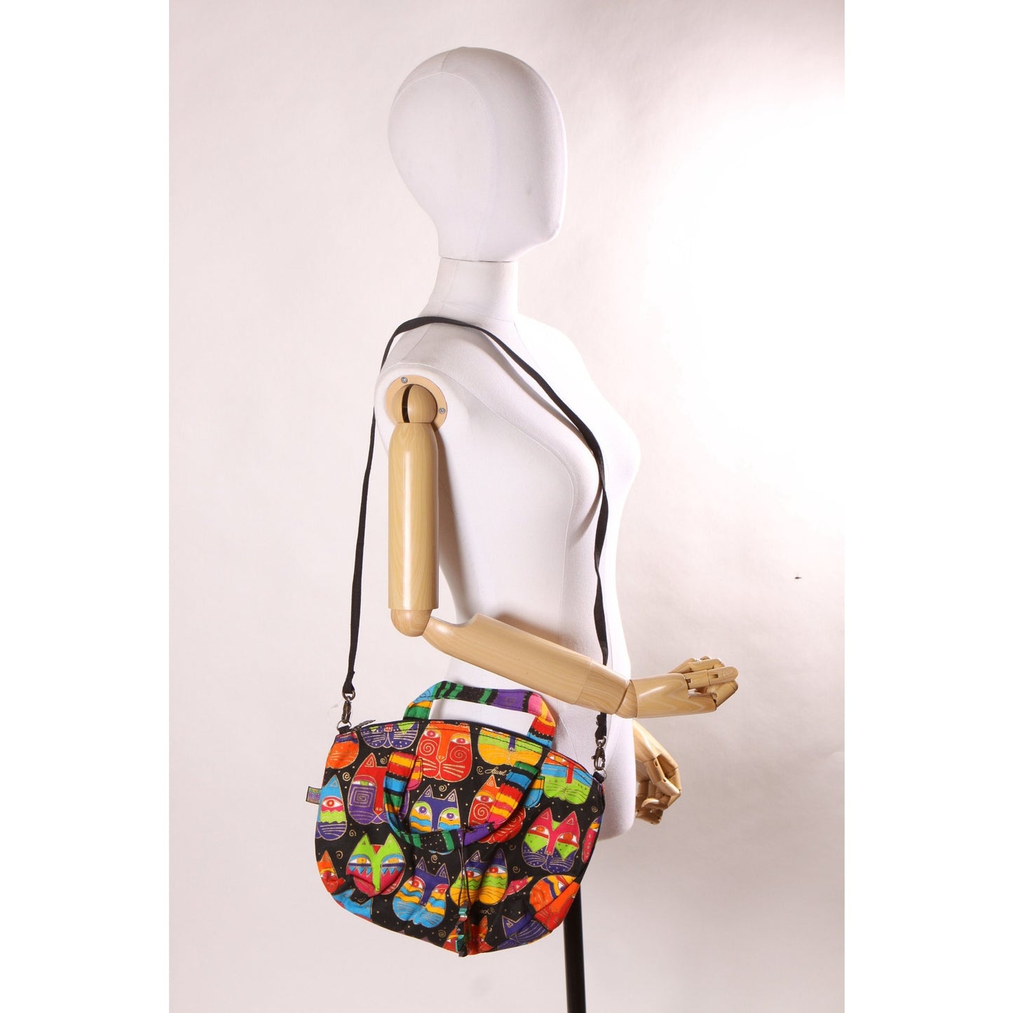 Deadstock 1980s Novelty Rainbow Multi-Colored Cat Print Top Handle Crossbody Shoulder Strap Purse by Laurel Burch