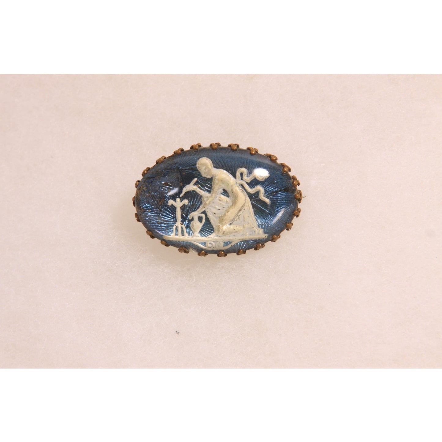 Antique 1800s 1900s Greek Revival Blue and White Brooch