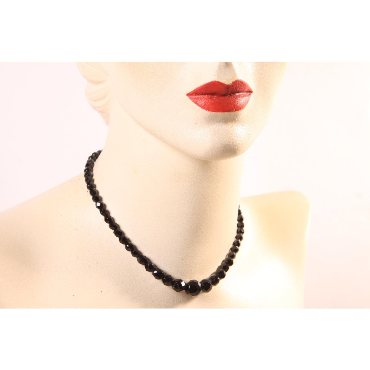 1950s Black Faceted Glass Beaded Necklace