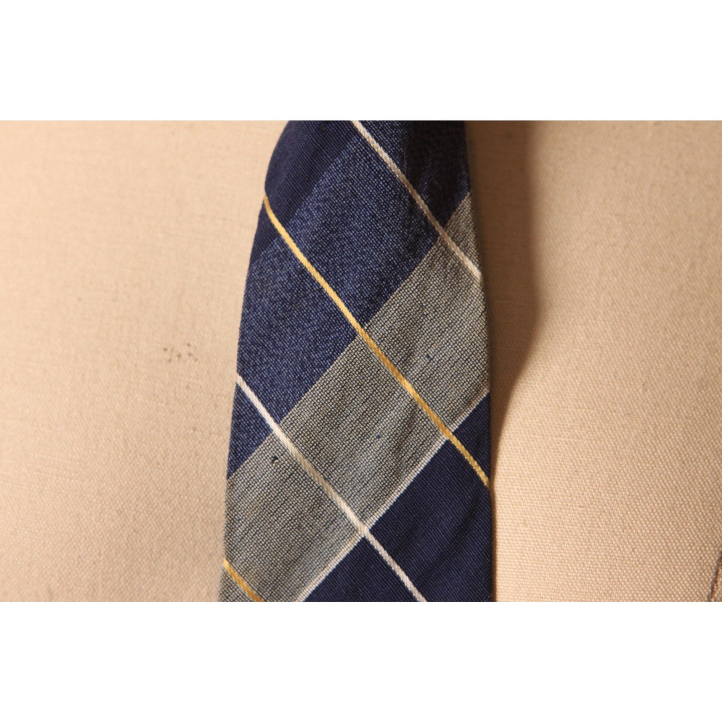 1950s Blue, White and Yellow Plaid Necktie Tie