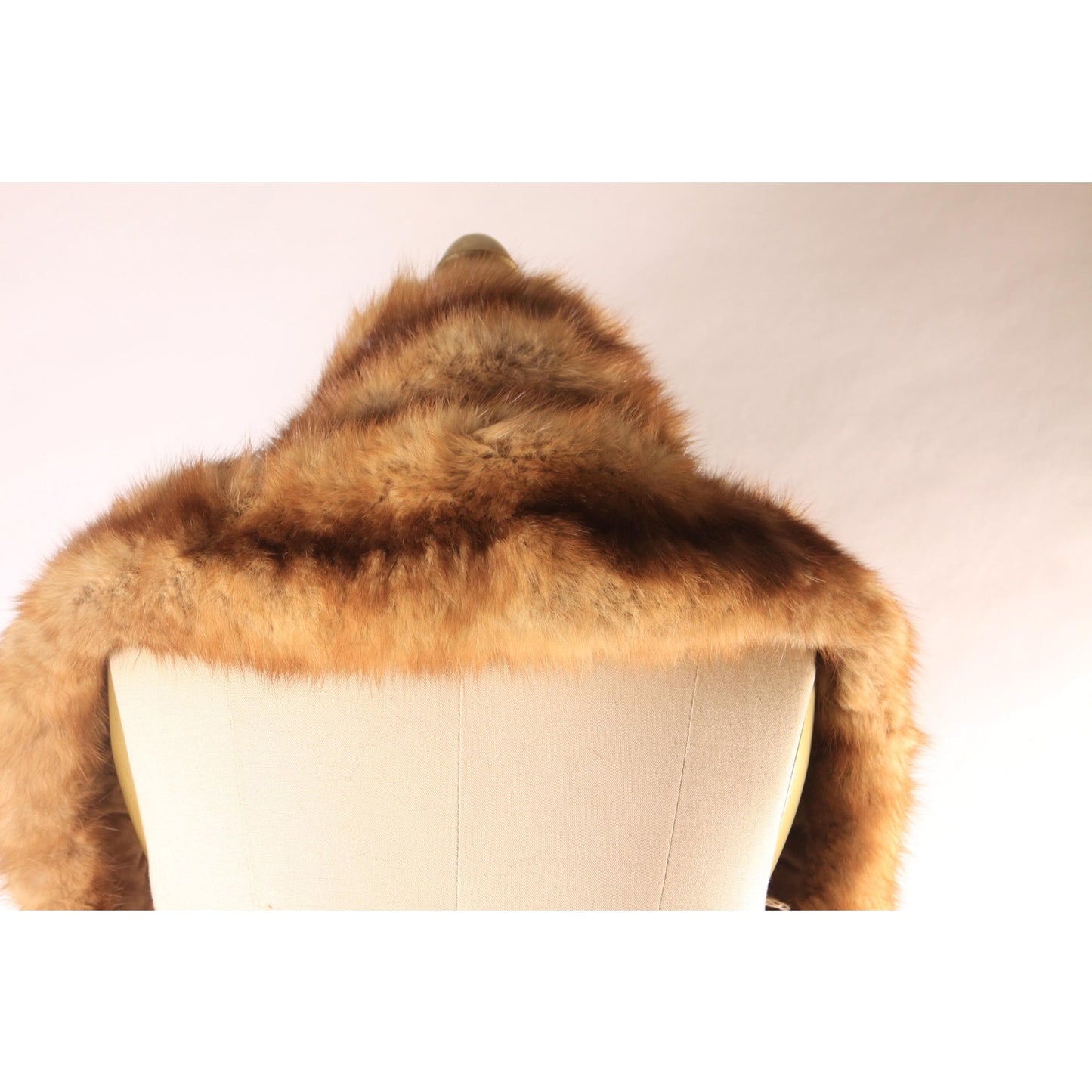 1950s Brown Marten Fur Fuzzy Double Pelt Velvet Lined Collar