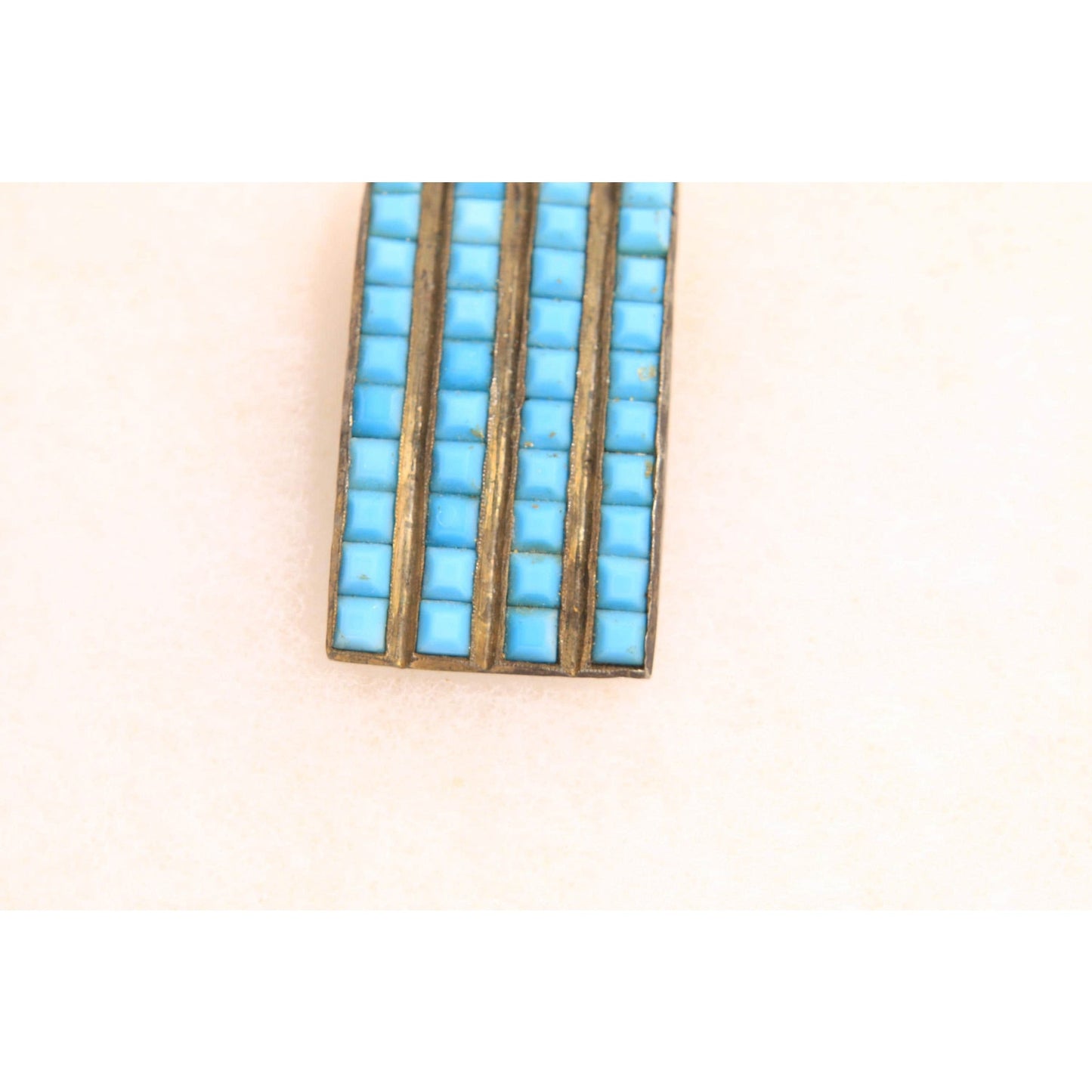 Antique 1920s Egyptian Revival Turquoise Blue Dress Fur Clip