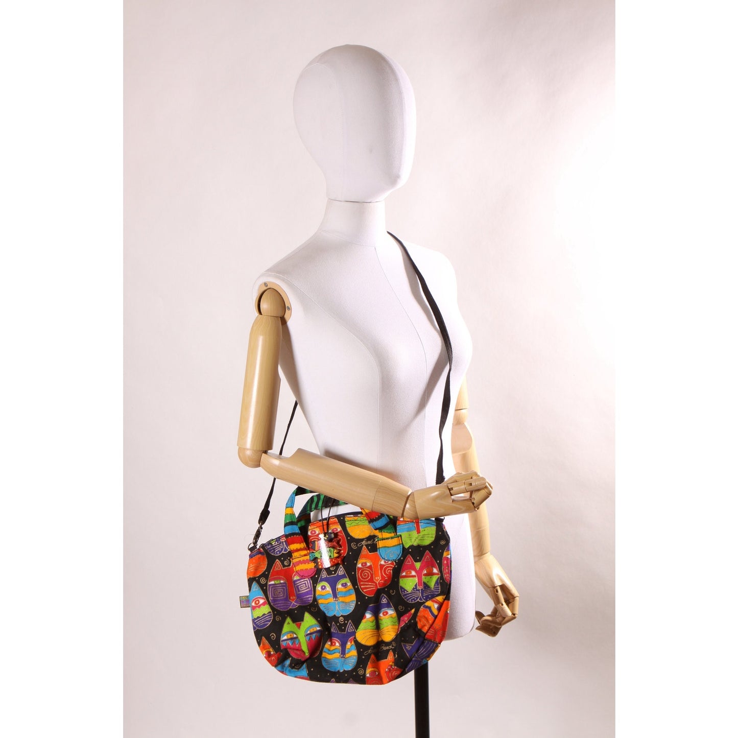 Deadstock 1980s Novelty Rainbow Multi-Colored Cat Print Top Handle Crossbody Shoulder Strap Purse by Laurel Burch