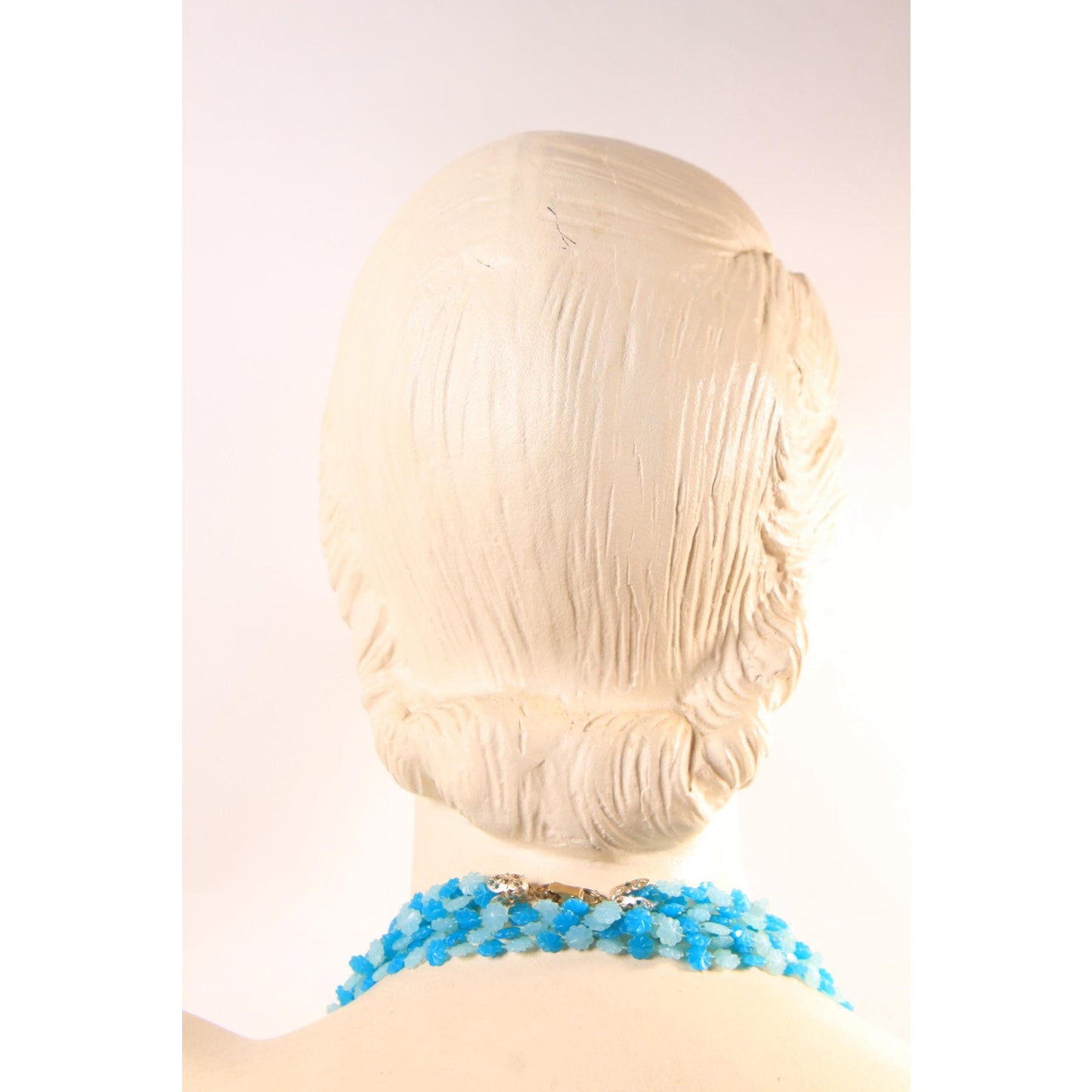 1960s Turquoise Blue Flower Floral Shaped Beaded Multi-Strand Necklace