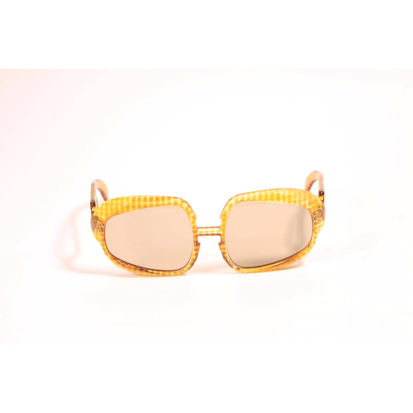 1970s Yellow and Brown Clear Tortoise Animal Print Oversized Boho Italy Sunglasses