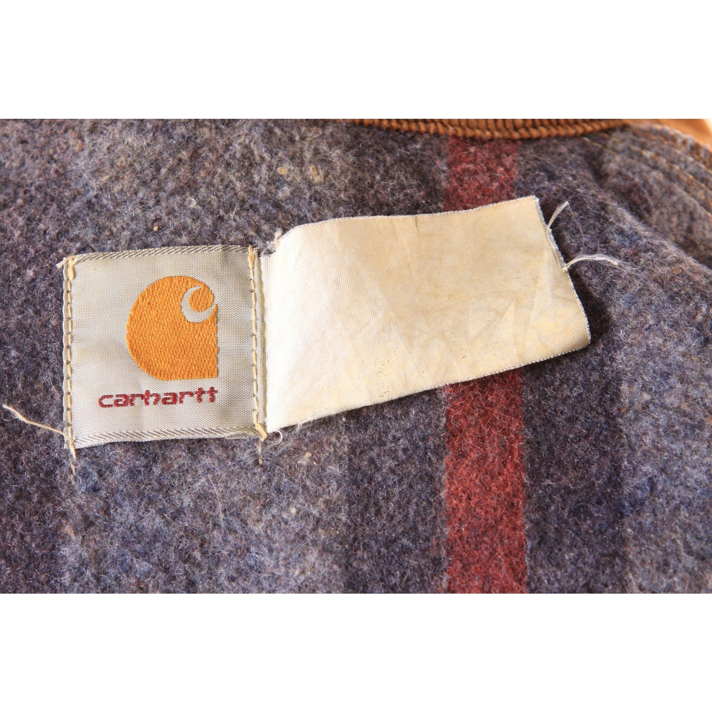 1980s Tan Long Sleeve Corduroy Collar Blanket Lined Zip Up Jacket Chore Coat by Carhartt