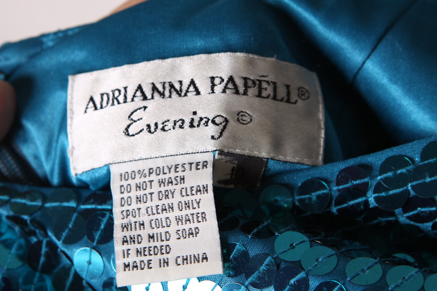 Late 1980s Early 1990s Blue Sequin Sleeveless Full Length Keyhole Back Formal Prom Dress by Adrianna Papell -L