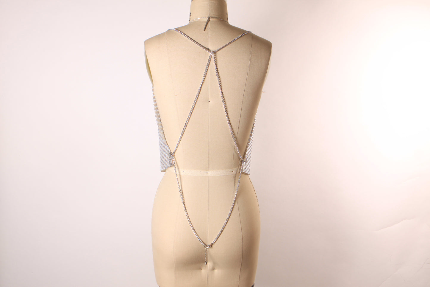Vintage Y2K Silver Metal Chainmail Deep V Neck Halter Top