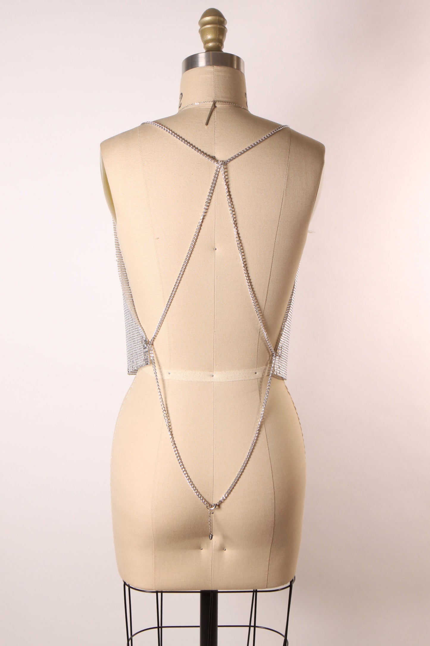 Vintage Y2K Silver Metal Chainmail Deep V Neck Halter Top