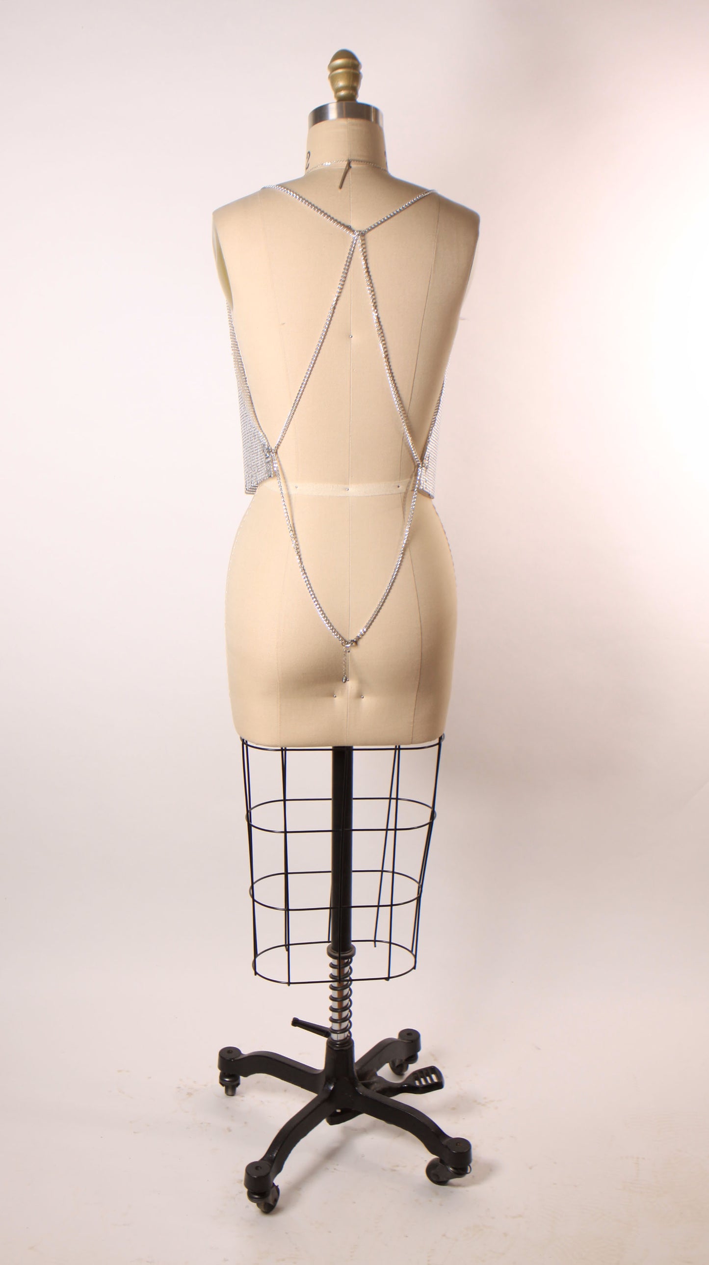 Vintage Y2K Silver Metal Chainmail Deep V Neck Halter Top