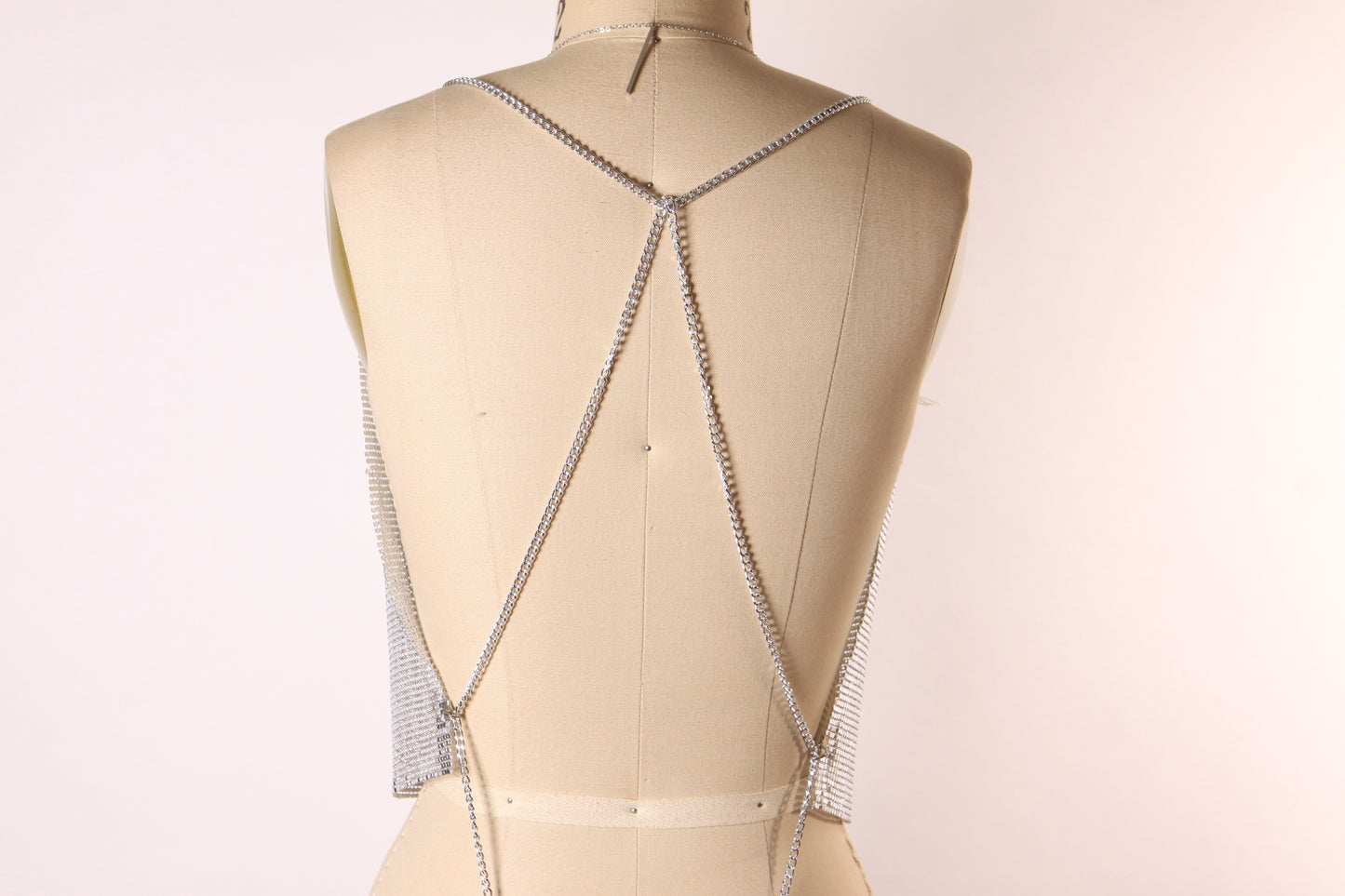 Vintage Y2K Silver Metal Chainmail Deep V Neck Halter Top