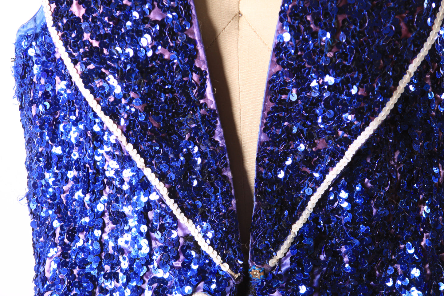1950s 1960s Blue Sequin Sleeveless Vest Showgirl Burlesque Costume Ringmaster Jacket