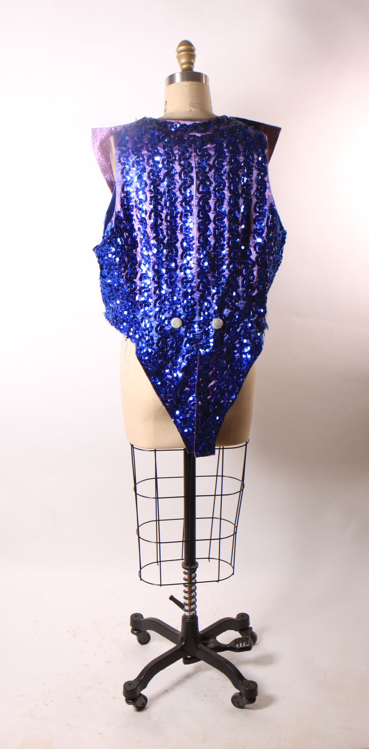 1950s 1960s Blue Sequin Sleeveless Vest Showgirl Burlesque Costume Ringmaster Jacket